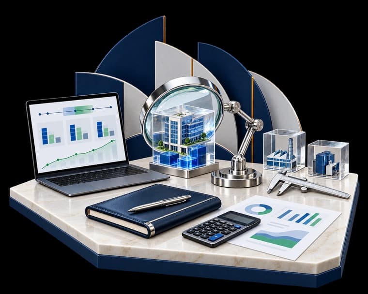 Calculator illustration with a ring chart representing business valuation