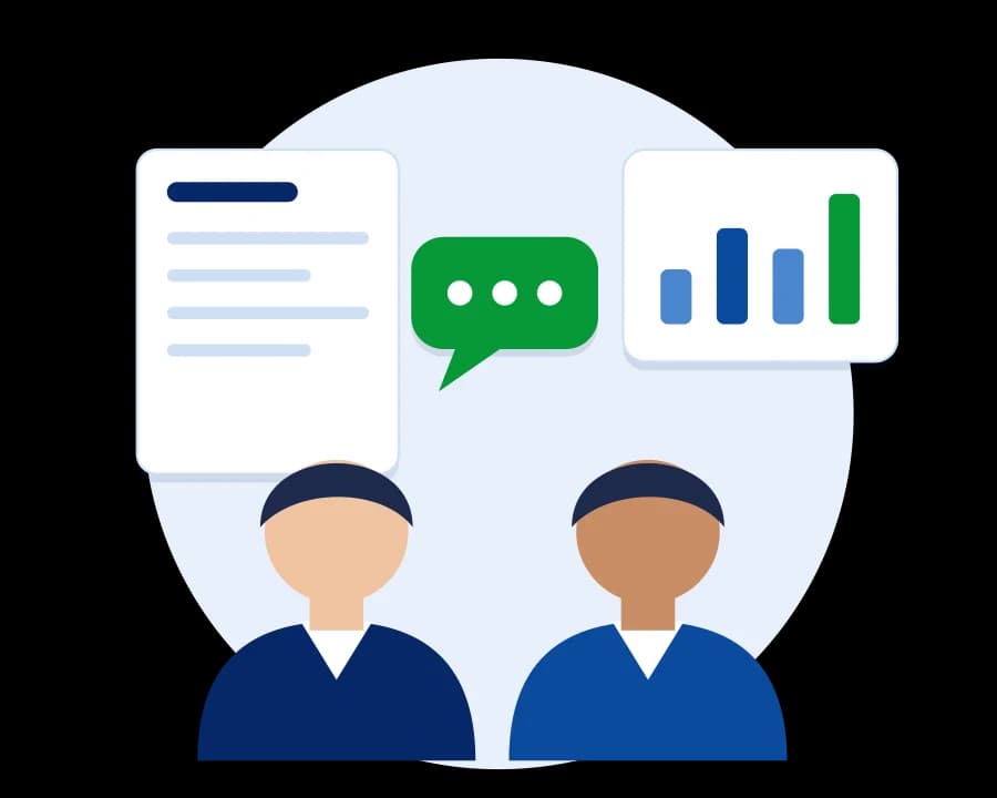 Illustration of two chartered accountants reviewing financial reports, representing the MSG & Associates team