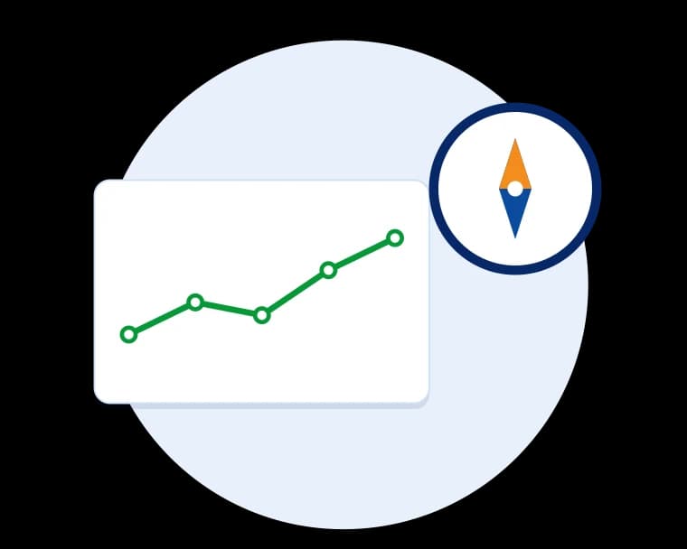 Illustration of a performance chart and compass representing financial advisory