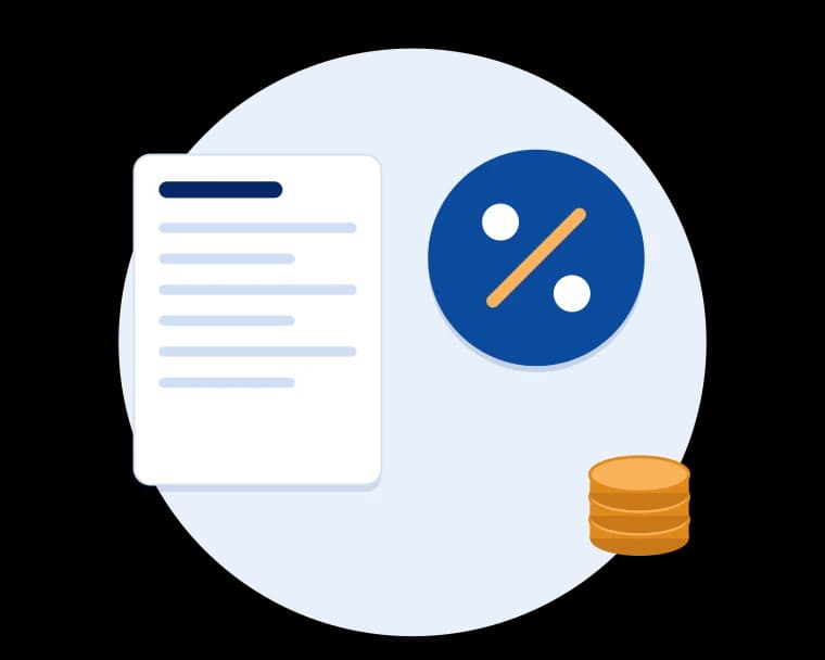 Illustration of an invoice document and a percentage badge representing GST services