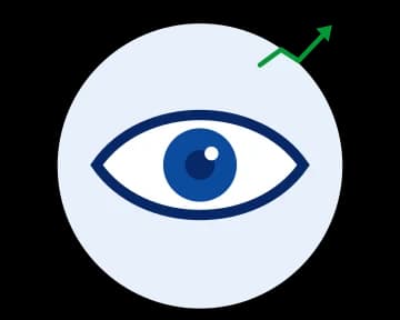 Illustration of an eye with a rising arrow representing our vision